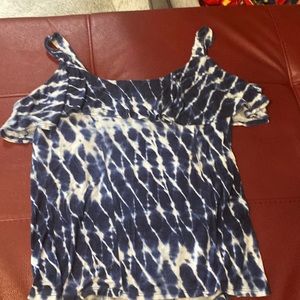 Navy tye dye ruffle shoulder top
